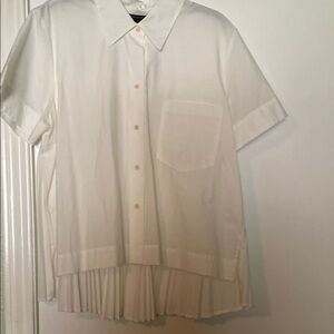 White Pleated Hem Short Sleeve Shirt
